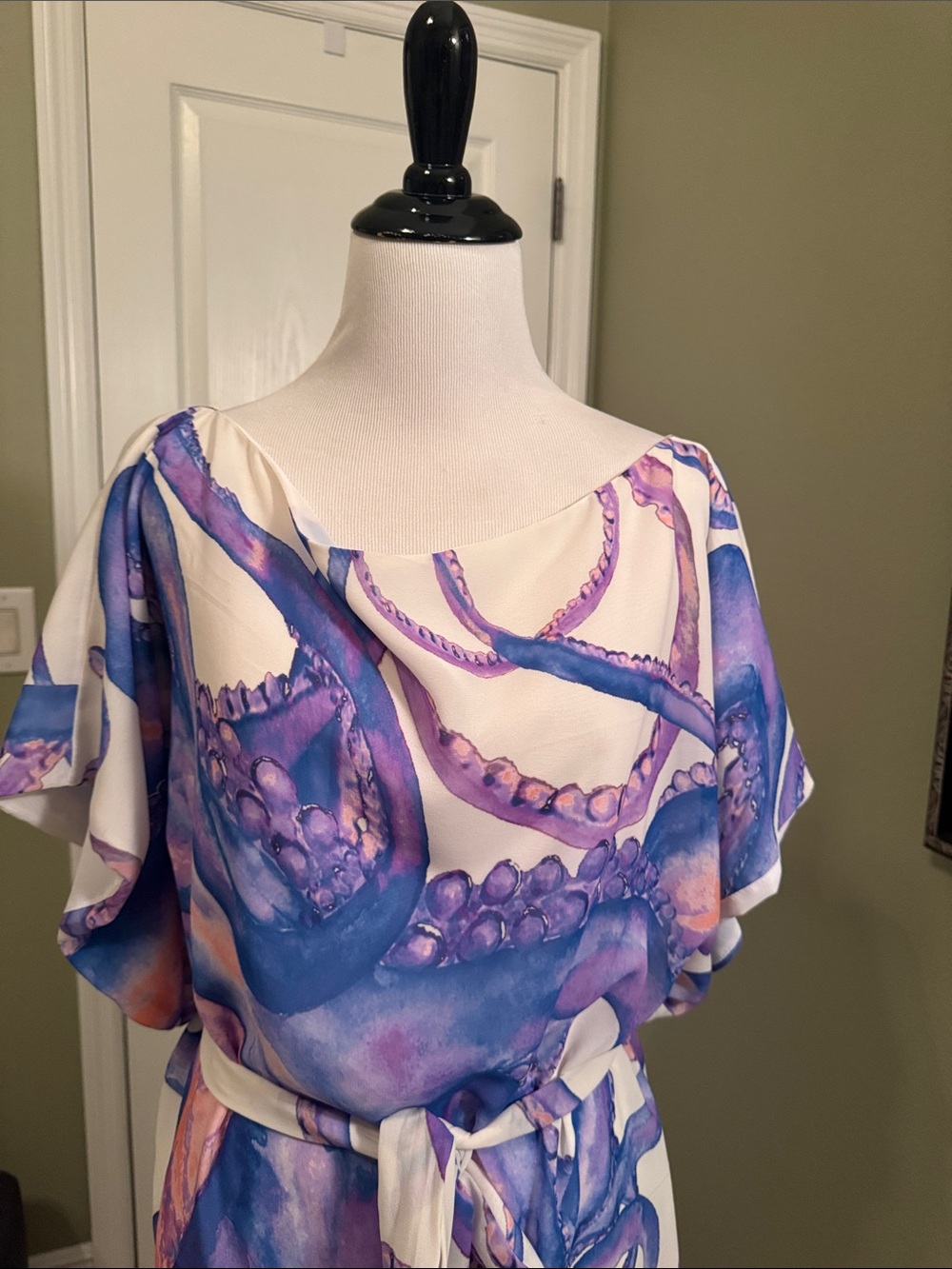 White Dress with Purple & Blue Octopus Print - Picture 3 of 9
